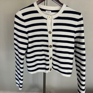 J.CREW Striped Button Cardigan Sweater – 100% Cotton Knit XS White Navy